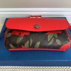 Coach Signature Reversible Camo Rose Print Crossbody Bag F28188 Black/ Red